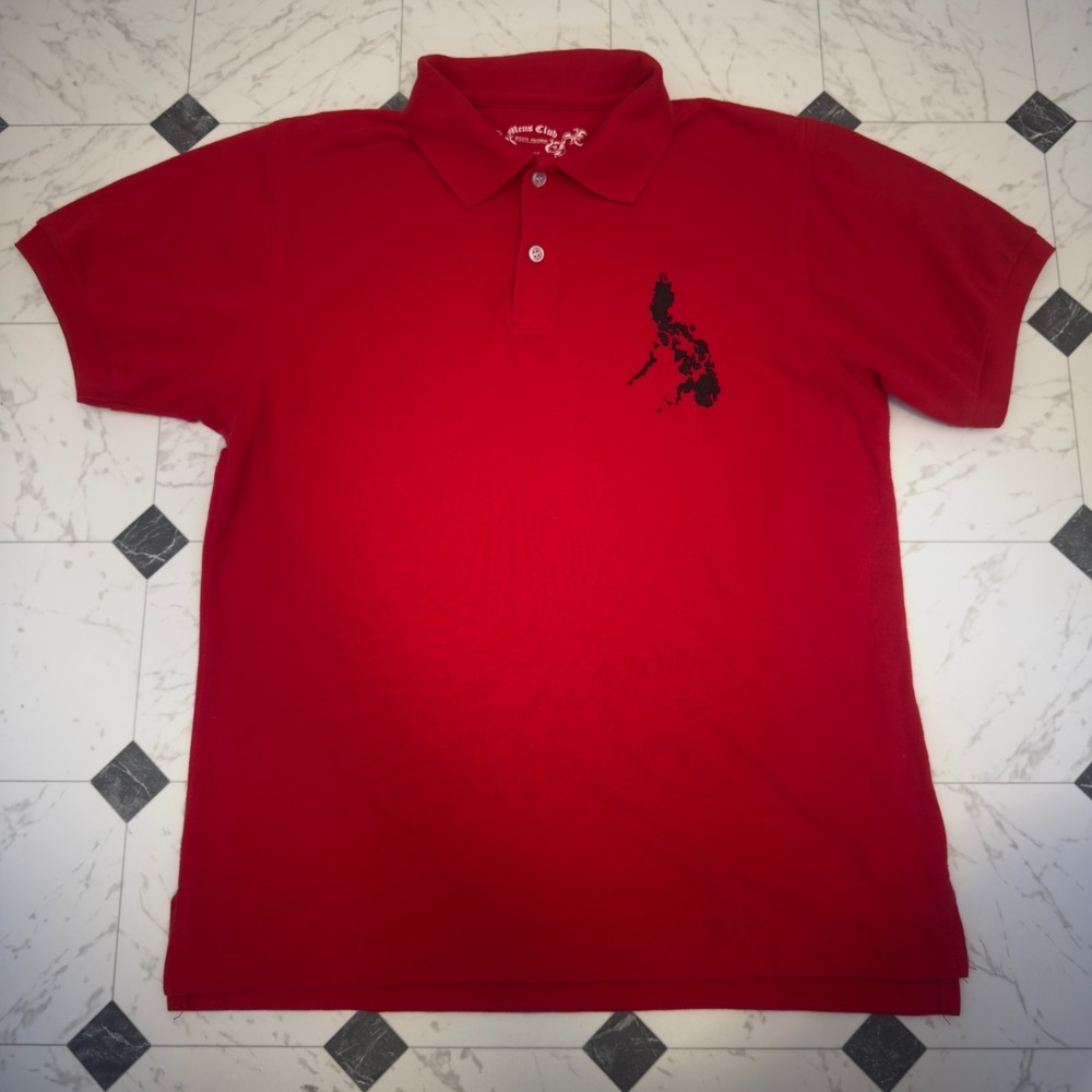 Mens Club Red Philippines Map Polo Shirt Large Button